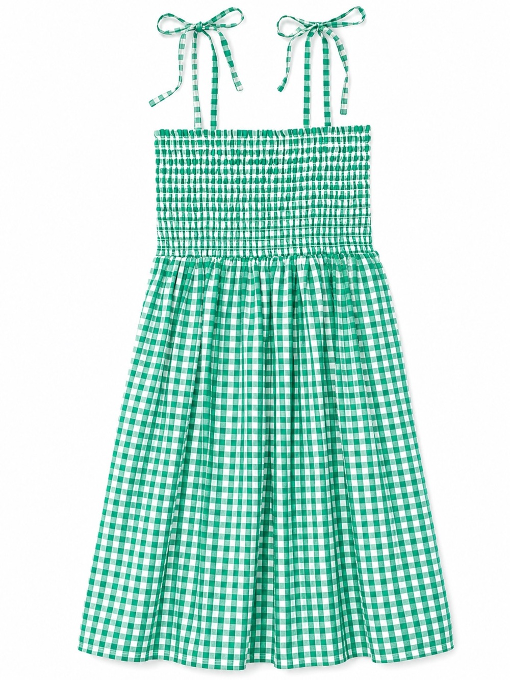 Crewcuts Cotton Green Gingham Self Tie Strap Dress
